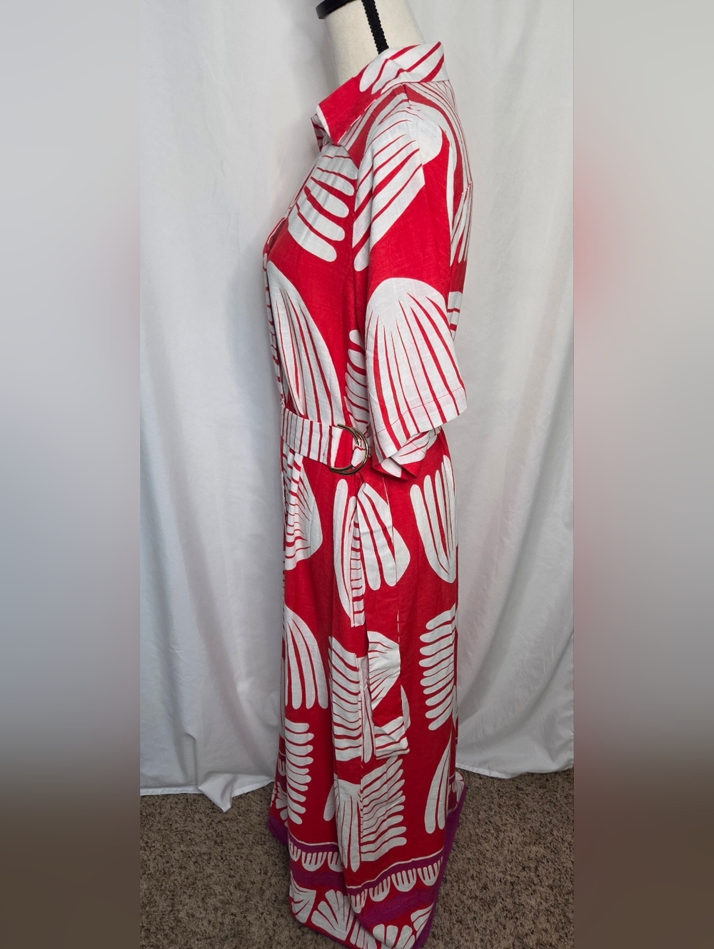 NWT- White Closet Elements Red & White Button-Front Belted Maxi Sundress - Picture 3 of 9